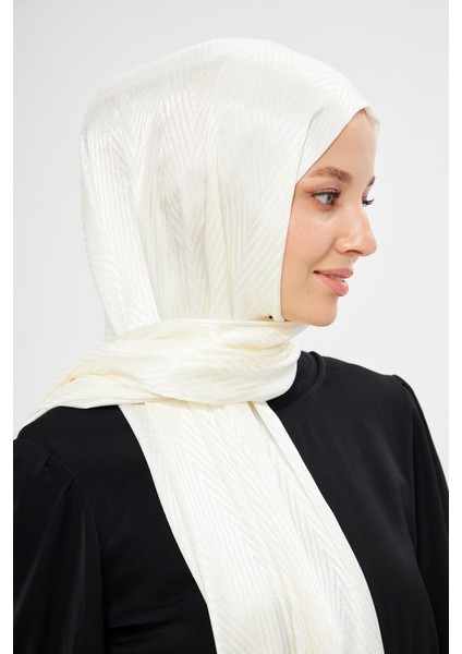 Sakafashion Jakarlı V Desenli Şal - Açık Krem