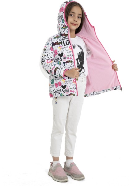 Kız Çocuk Içi Polarlı Kapüşonlu Girls Yazılı Kelebek Desenli Kışlık Şişme Mont & Kaban & Parka fırsatları