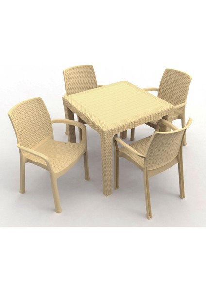 Efes 4’lü Set (4 Sandalye+1 Masa 80x80 cm) Camsız Beyaz Orjinal Ürün Bahçe, Balkon Rattan fiyatları