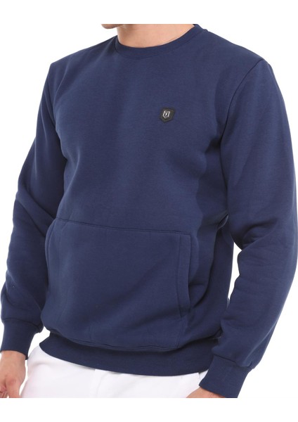 Erkek Basıc Sweat Sıfıryaka 3ip Ribana Kol Baskısız Indigo
