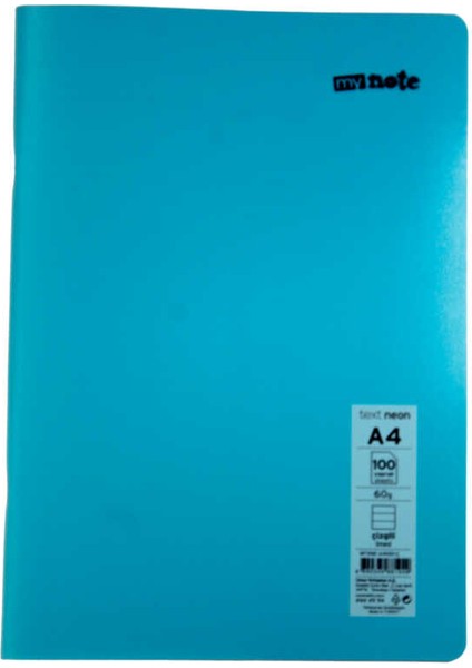 Text Neon A4 100 Yaprak Plastik Kapak Defter Mavi