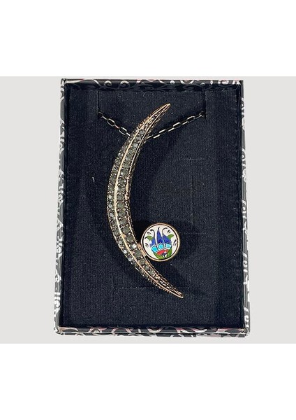 Anemon Motifli Yarım Ay Iznik Çinili Bronz Kolye fiyatları