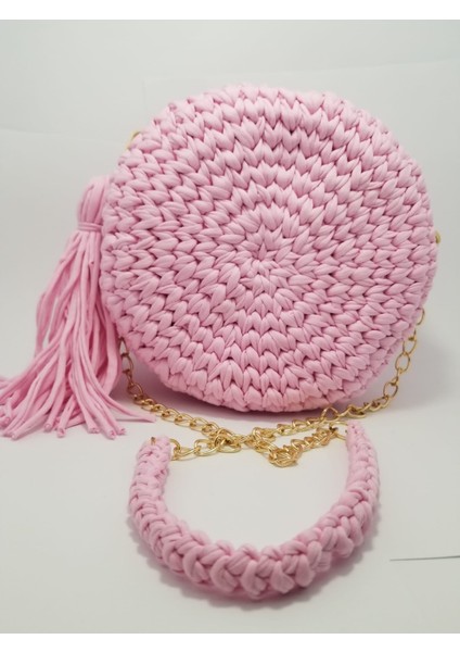 Makaron Model Örgü Omuz Çantası
