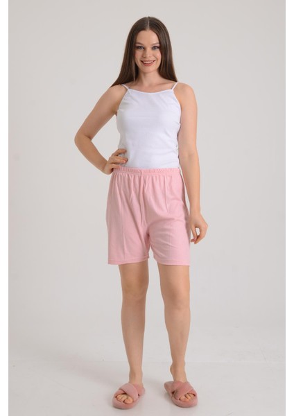 Pınkmark Kadın Ince Fitilli Lastikli Büyük Beden Pudra Günlük Ev Giyim Pijama Altı Şort PMPT25674
