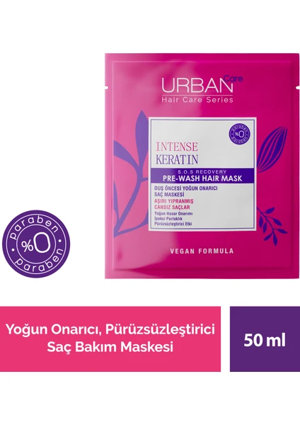 URBAN Care Intense Keratin Aşırı Yıpranmış Saçlara Özel Duş Öncesi Saç Bakım Maskesi 50 ml - vegan