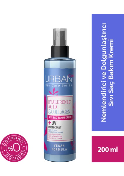 URBAN Care Hyaluronik Asit& Kuru ve Cansız Saçlara Özel Sıvı Saç Bakım Kremi-Vegan-200 ML