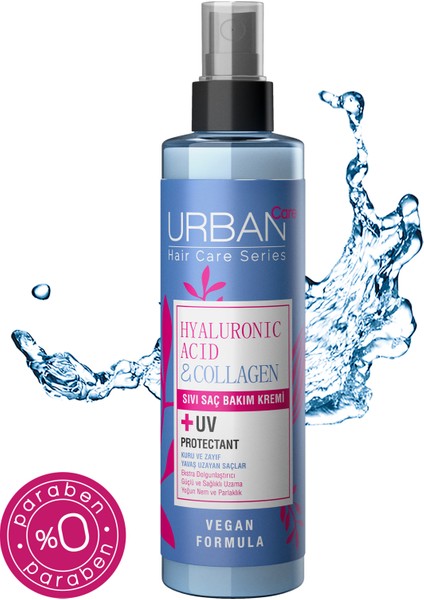 URBAN Care Hyaluronik Asit& Kuru ve Cansız Saçlara Özel Sıvı Saç Bakım Kremi-Vegan-200 ML