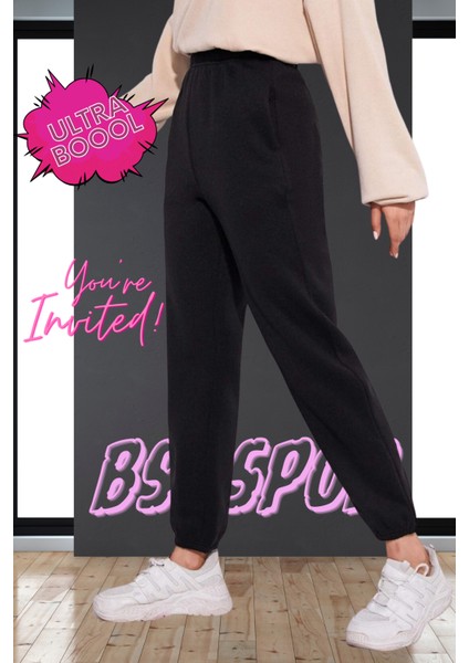 KIŞLIK İçi Polar Siyah Günlük Şık Eşofman Altı Unisex Bol Spor