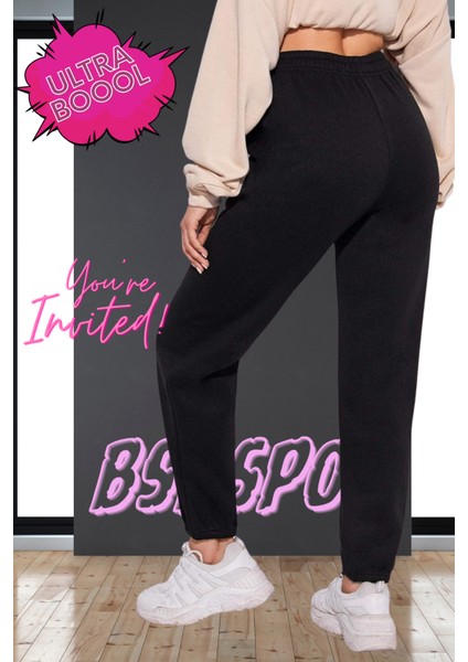 KIŞLIK İçi Polar Siyah Günlük Şık Eşofman Altı Unisex Bol Spor