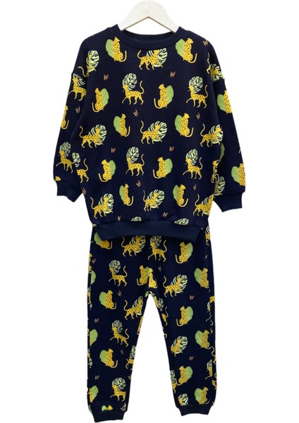 Unisex %100 Pamuklu Leopar Baskılı 2,li Takım