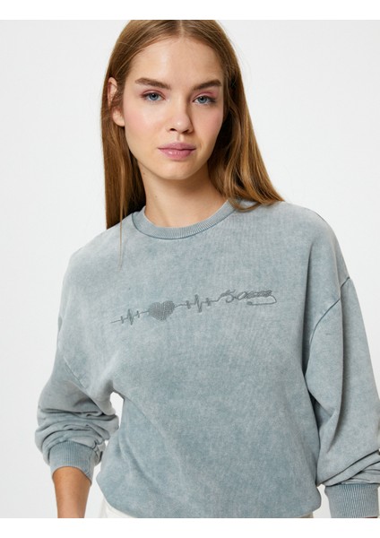 Atatürk Imza Işlemeli Sweatshirt Pamuklu Uzun Kollu Bisiklet Yaka