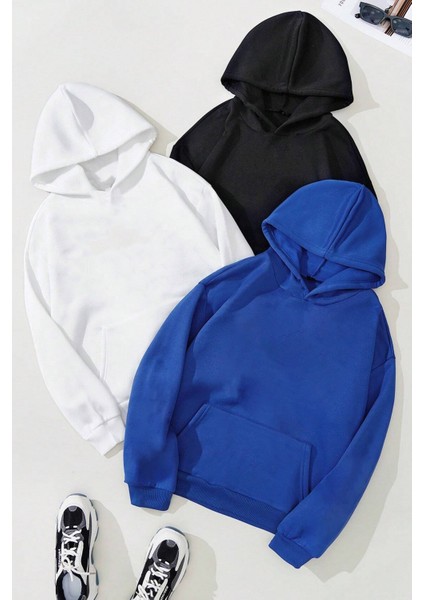 Only Trendwear Düz 3' Lü Baskısız Kapüşonlu Oversize Sweatshirt