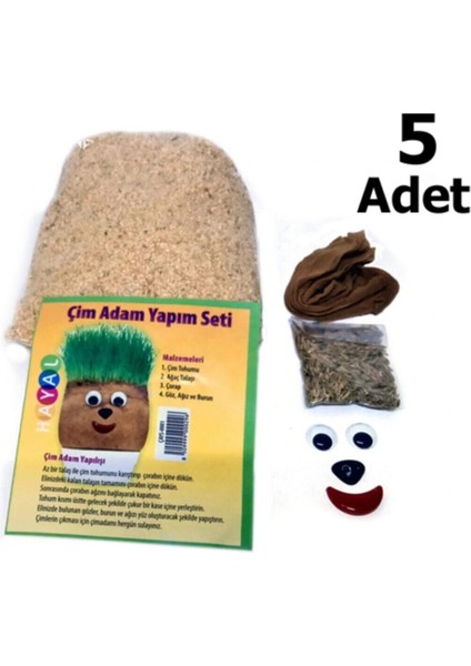 5 Adet, Eğitici Çim Adam Yapım Seti Çim Adam, Çimlendirme Deneyi