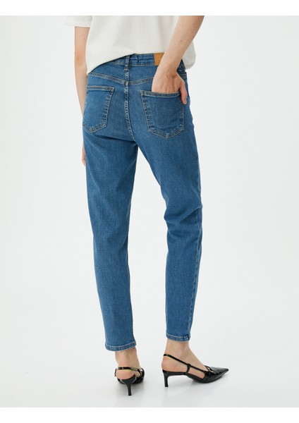 Yüksek Bel Jeans Rahat Kesim Hafif Dar Paça - Mom Jeans fırsatları