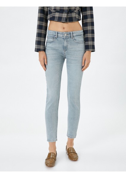 Dar Paça Kot Pantolon Normal Bel Dar Kesim Pamuklu Cepli - Kate Jean modelleri