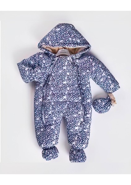 Kız Bebek Kalpli Içi Kürklü Çift Fermuarlı Patikli Eldivenli Astronot Mont Tulum