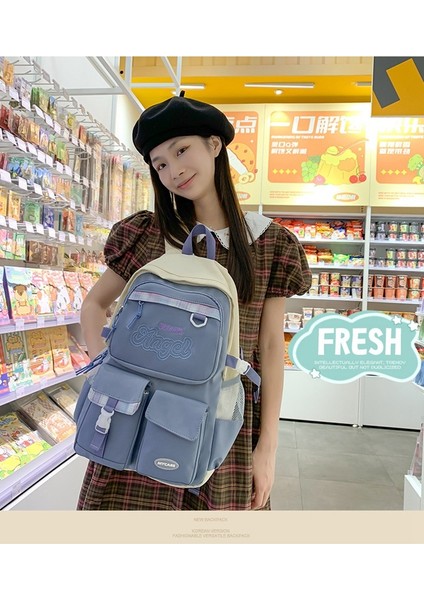 Yeni Renk Eşleştirme Ortaokul Öğrencileri Okul Çantası Çok Cepli Kız Sevimli Sırt Çantası Rahat Moda Seyahat Bagaj Sırt Çantası (Yurt Dışından) fırsatları