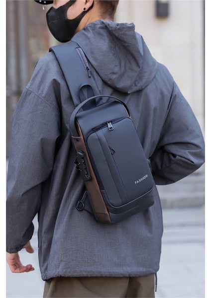 Erkek Göğüs Çantası Hırsızlık Şifresi Kilidi Tek Omuz Sırt Çantası Messenger Çanta Su Geçirmez Çanta Yaz Açık Lokomotif Göğüs Çantası (Yurt Dışından)