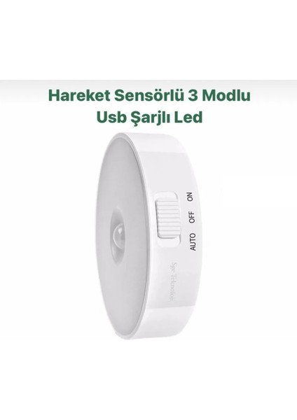 Hareket Sensörlü 8 Ledli USB Şarjlı Beyaz Işık LED Işık On/auto/off Modlu Dolap Içi , Koridor Sensör