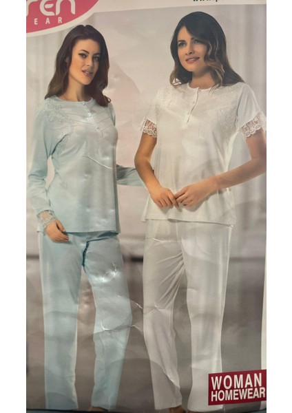 5684 Kadın Dantelli Uzun Kollu Pijama Takımı