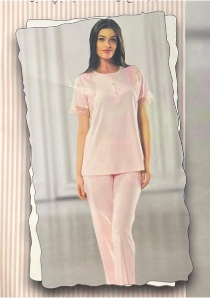 5684 Kadın Dantelli Uzun Kollu Pijama Takımı