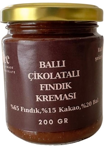 El Yapımı Rafine Şekersiz BALLI ÇİKOLATALI FINDIK KREMASI - BALLI , İlave Şekersiz