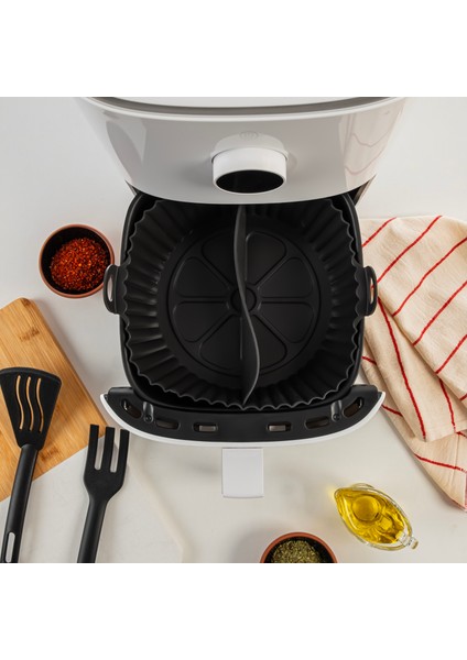 Airfryer İki Bölmeli Silikon Pişirme Kabı Tüm Airfryer'lere Uyumlu 20 x 5 cm