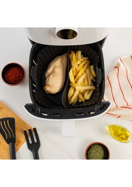 Airfryer İki Bölmeli Silikon Pişirme Kabı Tüm Airfryer'lere Uyumlu 20 x 5 cm