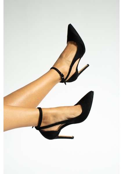 10,5 cm Siyah Süet Stiletto Topuklu Ayakkabı