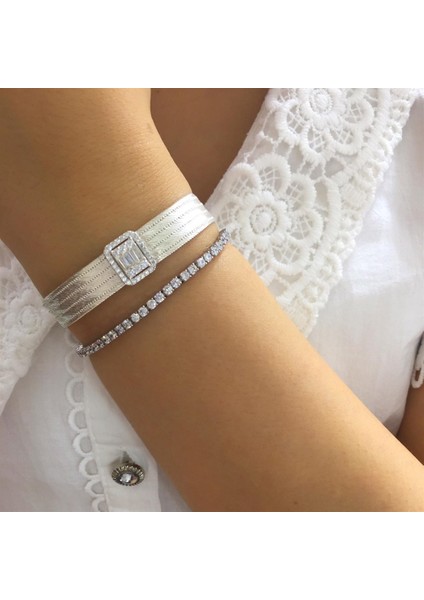 Kadın Gümüş Bagetli 5 Sıra Trabzon Hasır Bileklik modelleri