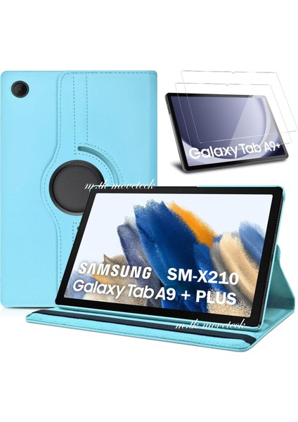 Samsung Galaxy Tab A9 + Plus 11 Inç Kılıf 360 Derece Dönebilen Kapaklı Tablet Kılıfı + Ekran Koruyucu Cam Set Graphite Wi-Fi SM-X210