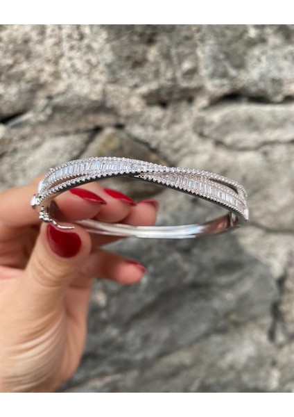 Kadın Gümüş Baget Taşlı Zirkon Bileklik 3858 fiyatları