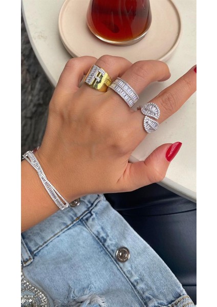 Kadın Gümüş Baget Taşlı Yüzük 5800 fırsatları