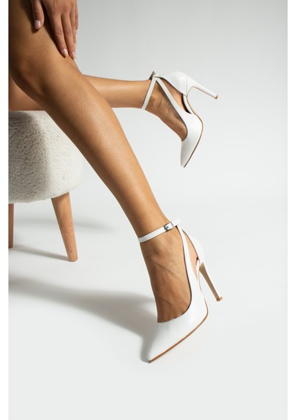 10,5 cm Beyaz Bilekten Bağlamalı Stiletto Topuklu Ayakkabı modelleri