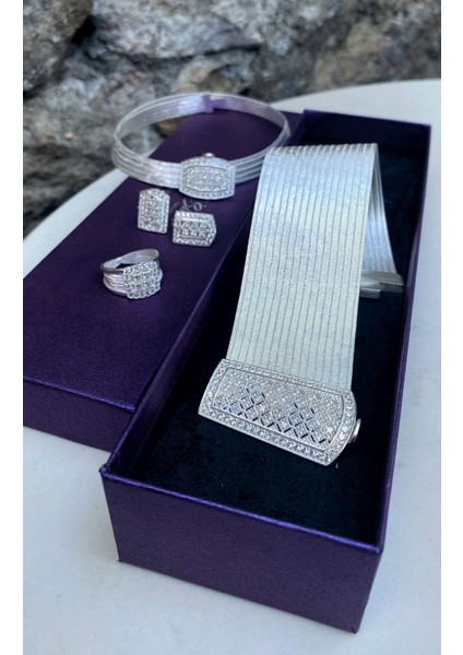 925 Ayar Gümüş Kadın 17 Sıra Bileklik 5 Sıra Gerdanlık Set Takımı 1739