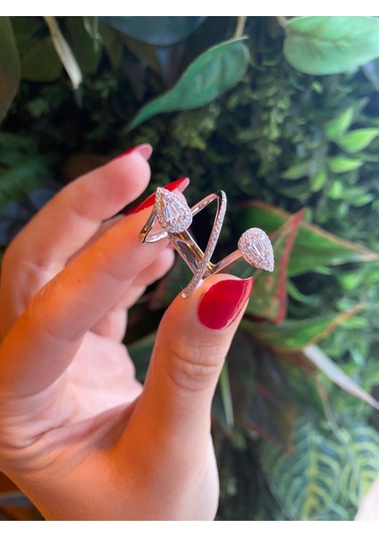 Kadın Gümüş Ithal Damla Model Tasarım Yüzük 0216