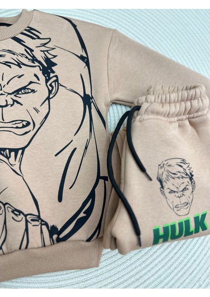 Hulk Figürü Desenle Kahverengi Erkek Takım