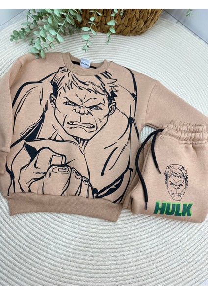 Hulk Figürü Desenle Kahverengi Erkek Takım