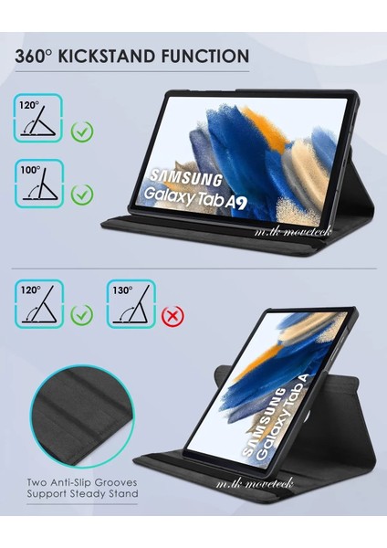 MTK Moveteck Samsung Galaxy Tab A9 8.7'' Inç Tablet Uyumlu Kılıf 360 Derece Dönebilen Kapaklı Zırh + Ekran Koruyucu Cam Set  Wi-Fi SM-X10