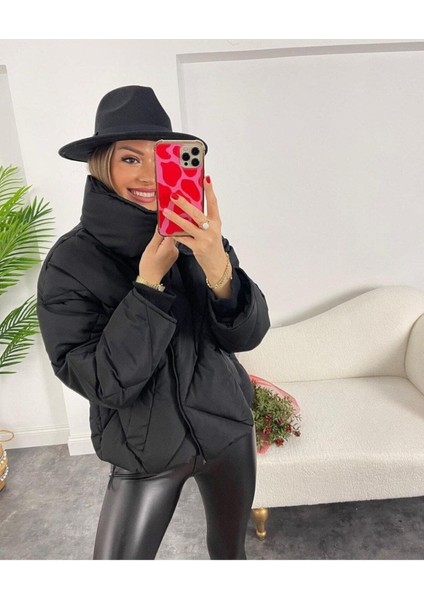 Dik Yaka Baklava Dikiş Desenli Şişme Mont fiyatları