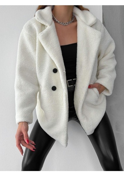 Dört Düğme Peluş Mont