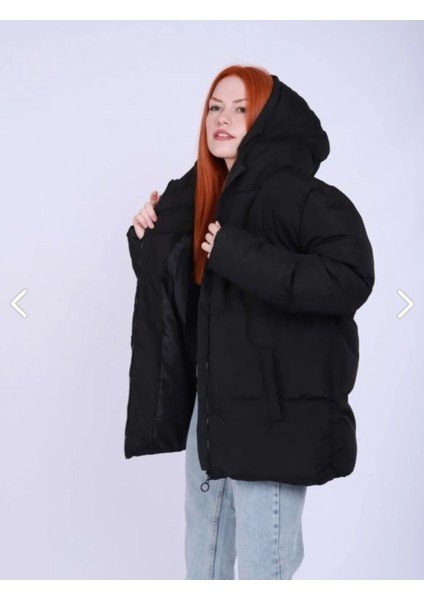 Kadın Siyah Kapüşonlu Şişme Mont modelleri