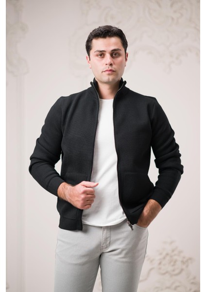 Regular Fit Dik Yaka Fermuar Kapamalı Yan Torba Cepli Erkek Triko Hırka fırsatları