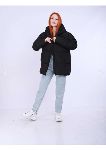 Kadın Siyah Kapüşonlu Şişme Mont fiyatları