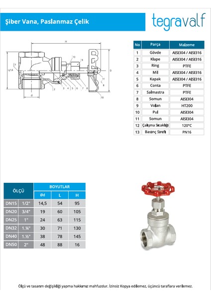 Paslanmaz Şiber Vana Dişli 316 fiyatları