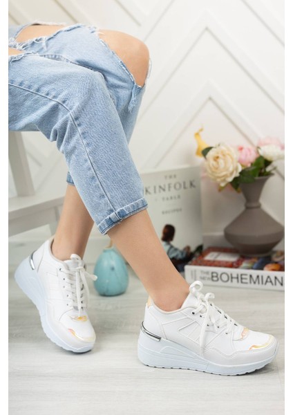Beyaz Deri Kadın Gizli Topuk Sneaker modelleri