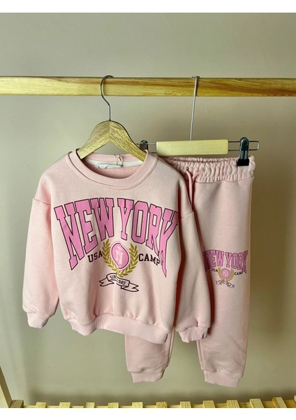 Pembe Rengi Newyork Baskılı Eşofman Takım