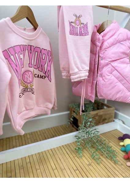 Pembe Rengi Newyork Baskılı Eşofman Takım