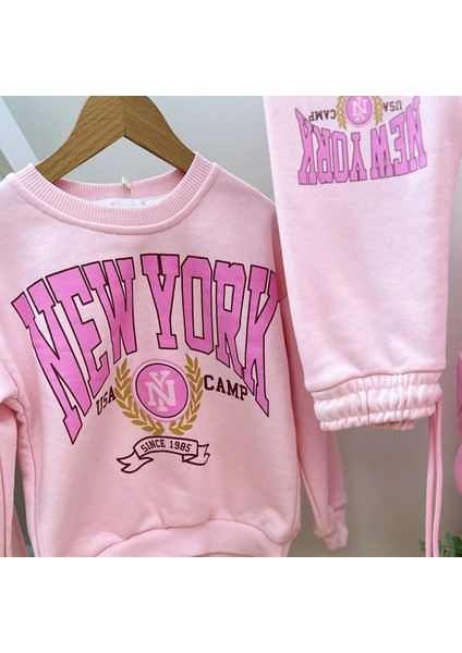 Pembe Rengi Newyork Baskılı Eşofman Takım