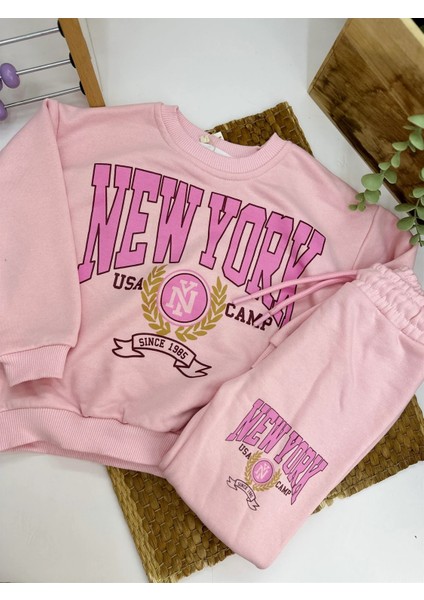 Pembe Rengi Newyork Baskılı Eşofman Takım